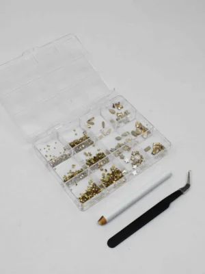 Perlas dorado cobre cajita con lapiz y pinza