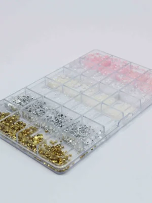 Caja de Perlas Doradas, plateadas , blancas, nacaradas y rosa